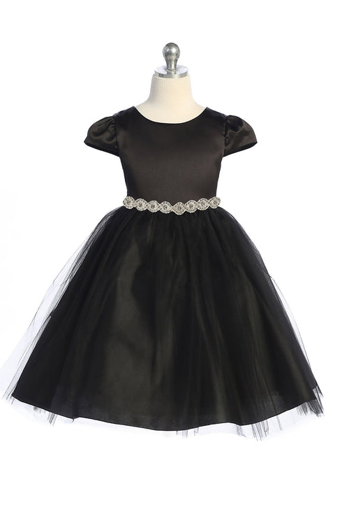 Big Girls Black Cap Sleeve Satin Tulle Plus Size Dress 16.5-20.5